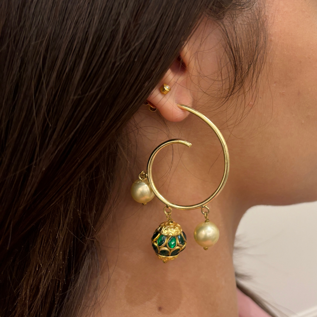 Spiral Hoops with Kundan Beads