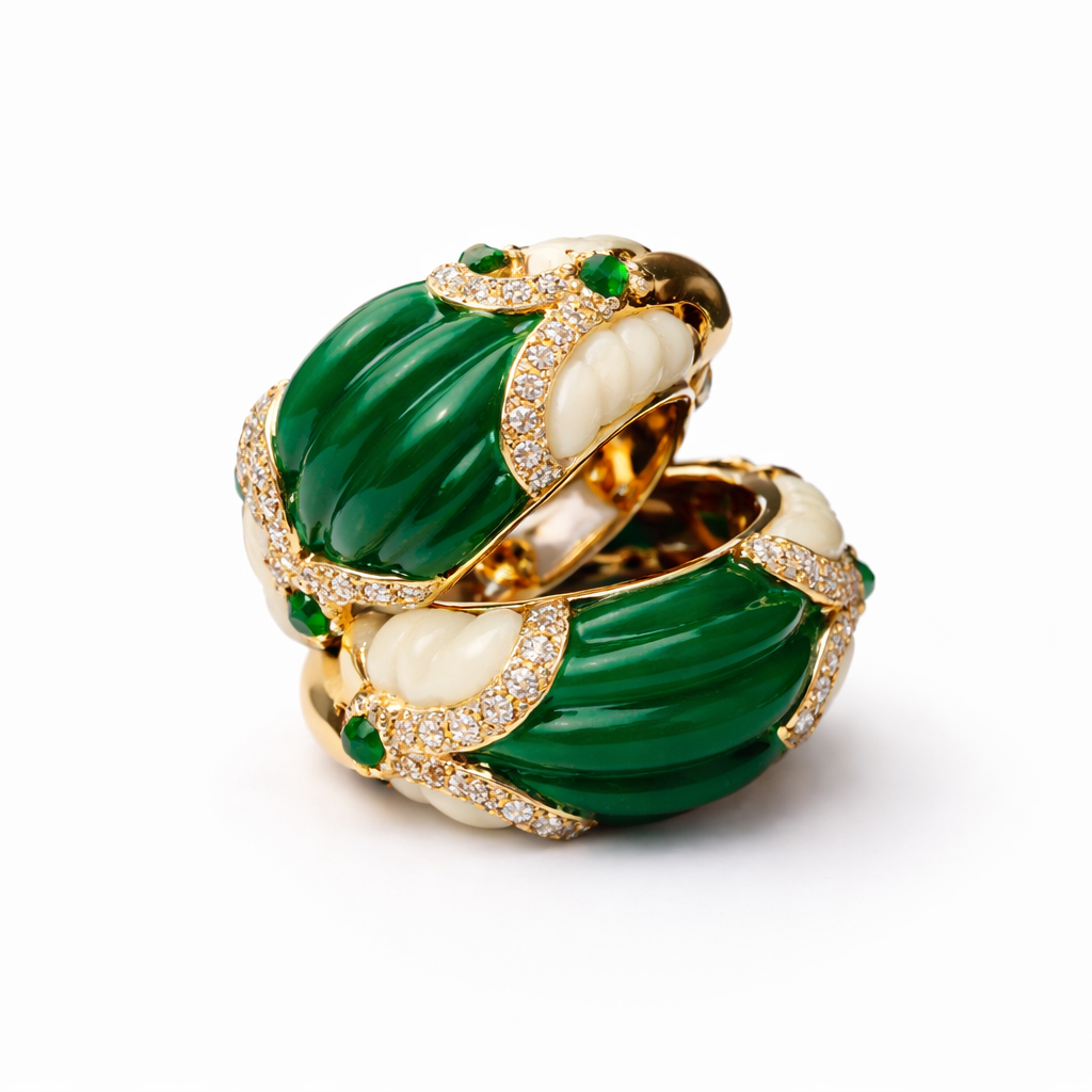 Emerald,Zircon With Ivory Hoop Earrings