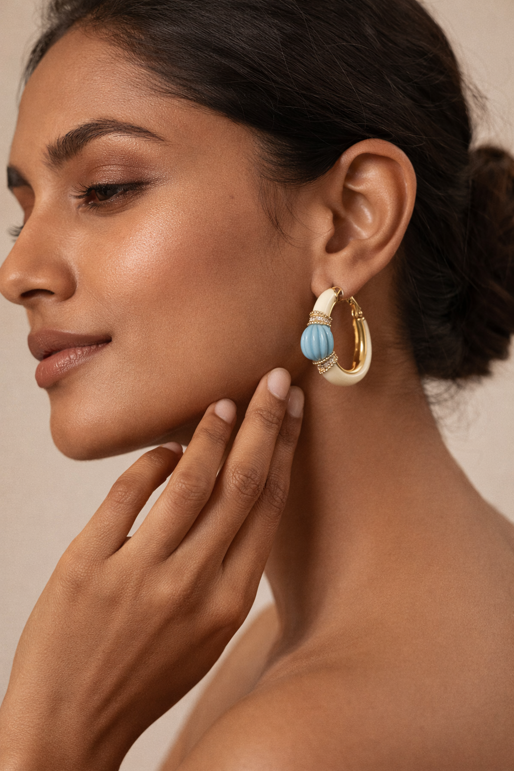 Ivory With Zircon Feroza Hoop Earrings