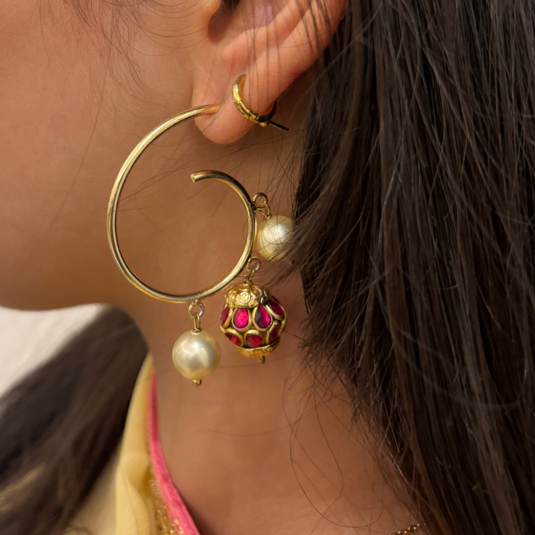 Spiral Hoops with Kundan Beads
