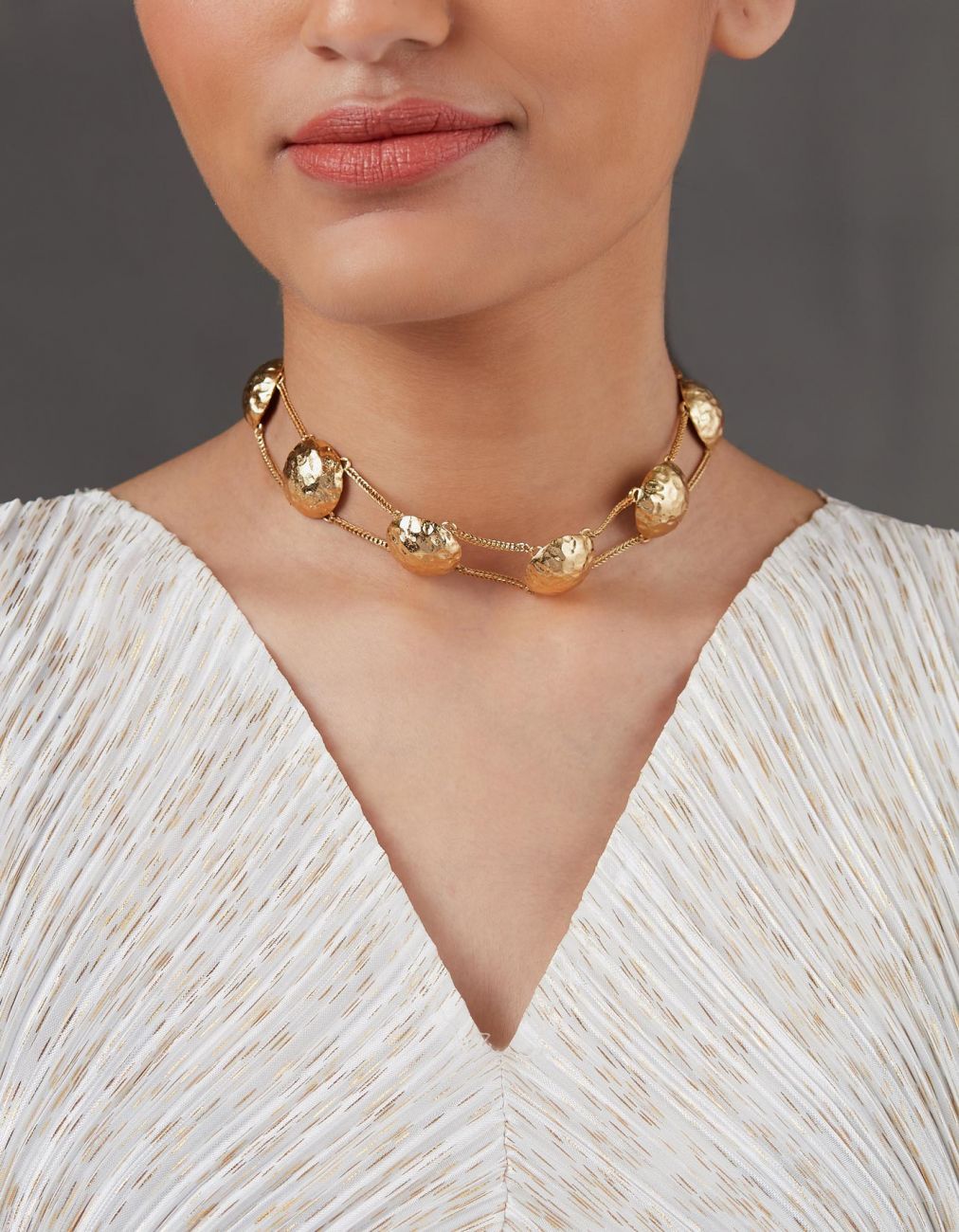 Gold Hammered Ball And Chain Choker