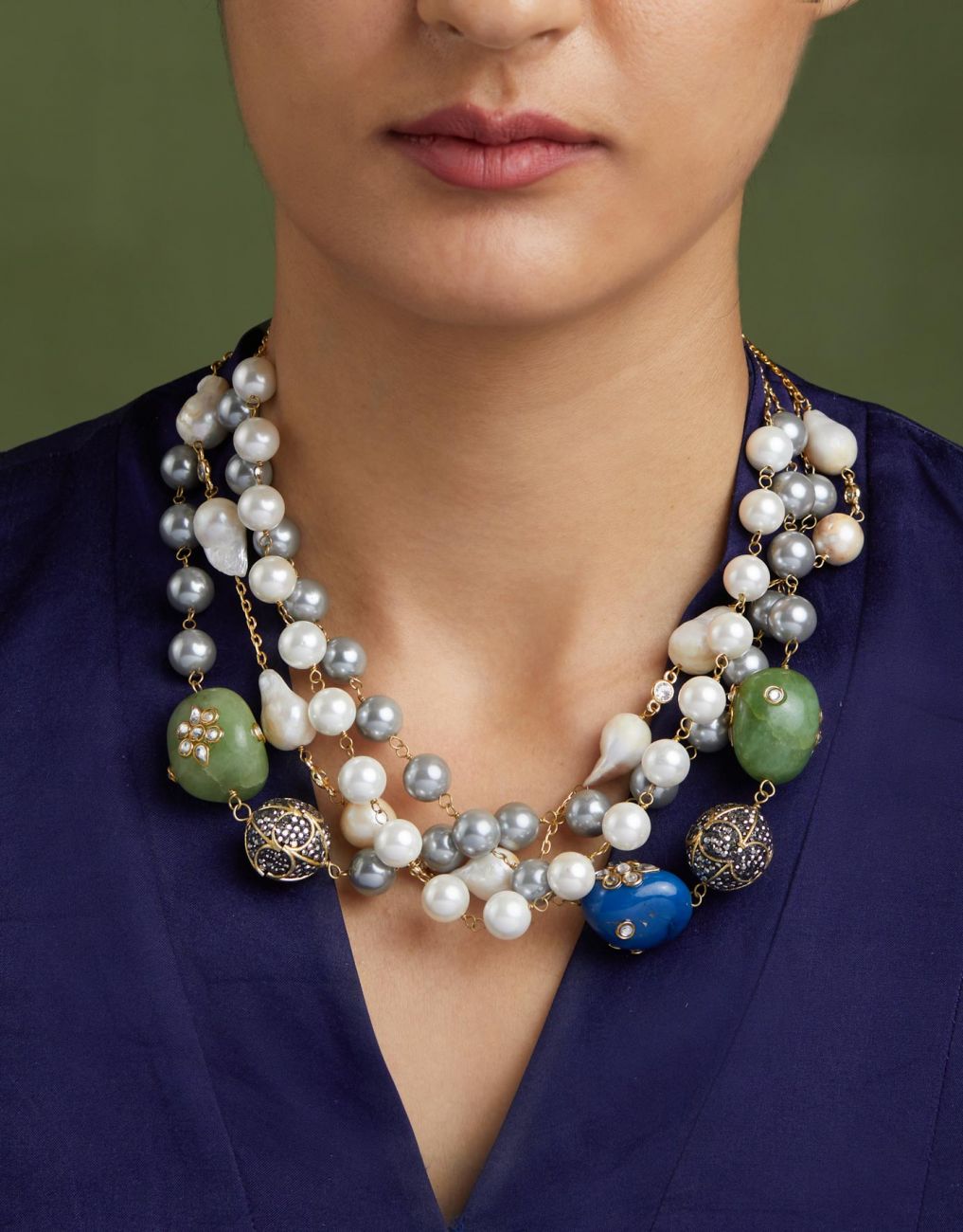 Choker With Blue Green Kundan Tumbles