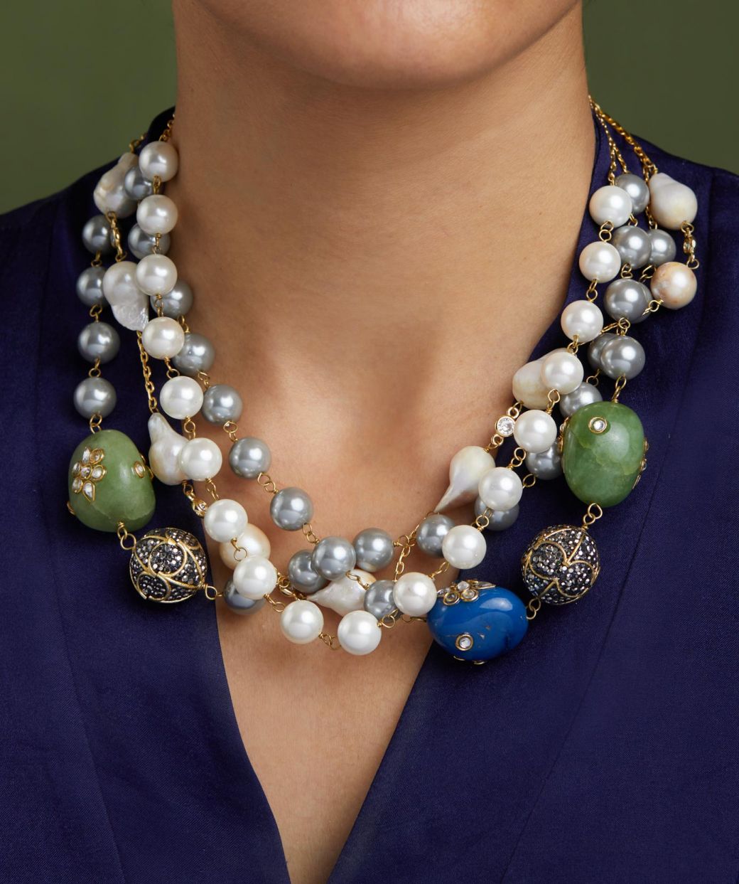 Choker With Blue Green Kundan Tumbles