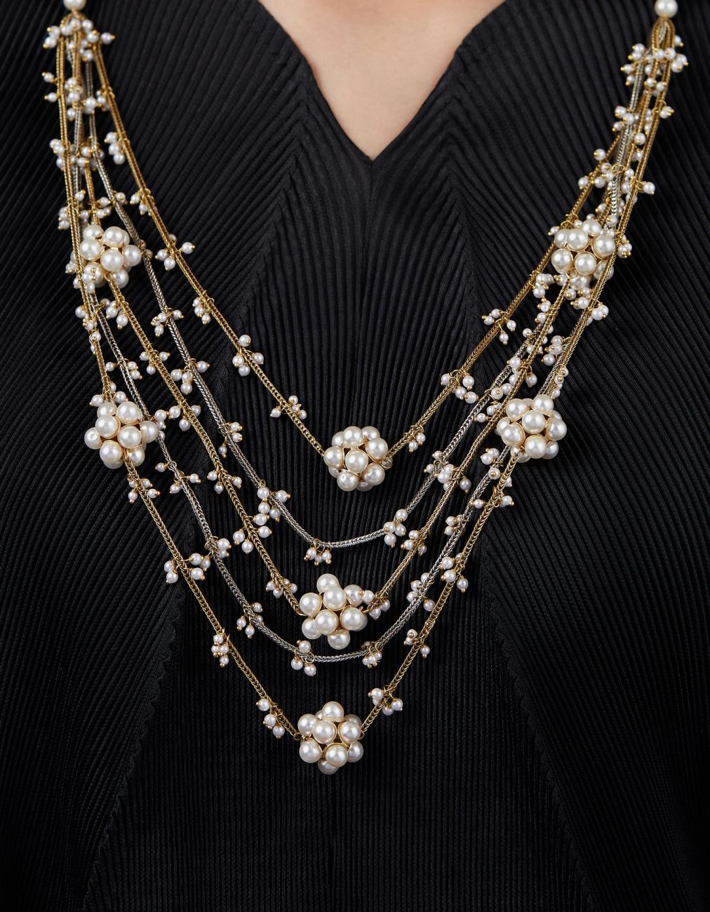Floral Ball And Pearl Chain Necklace