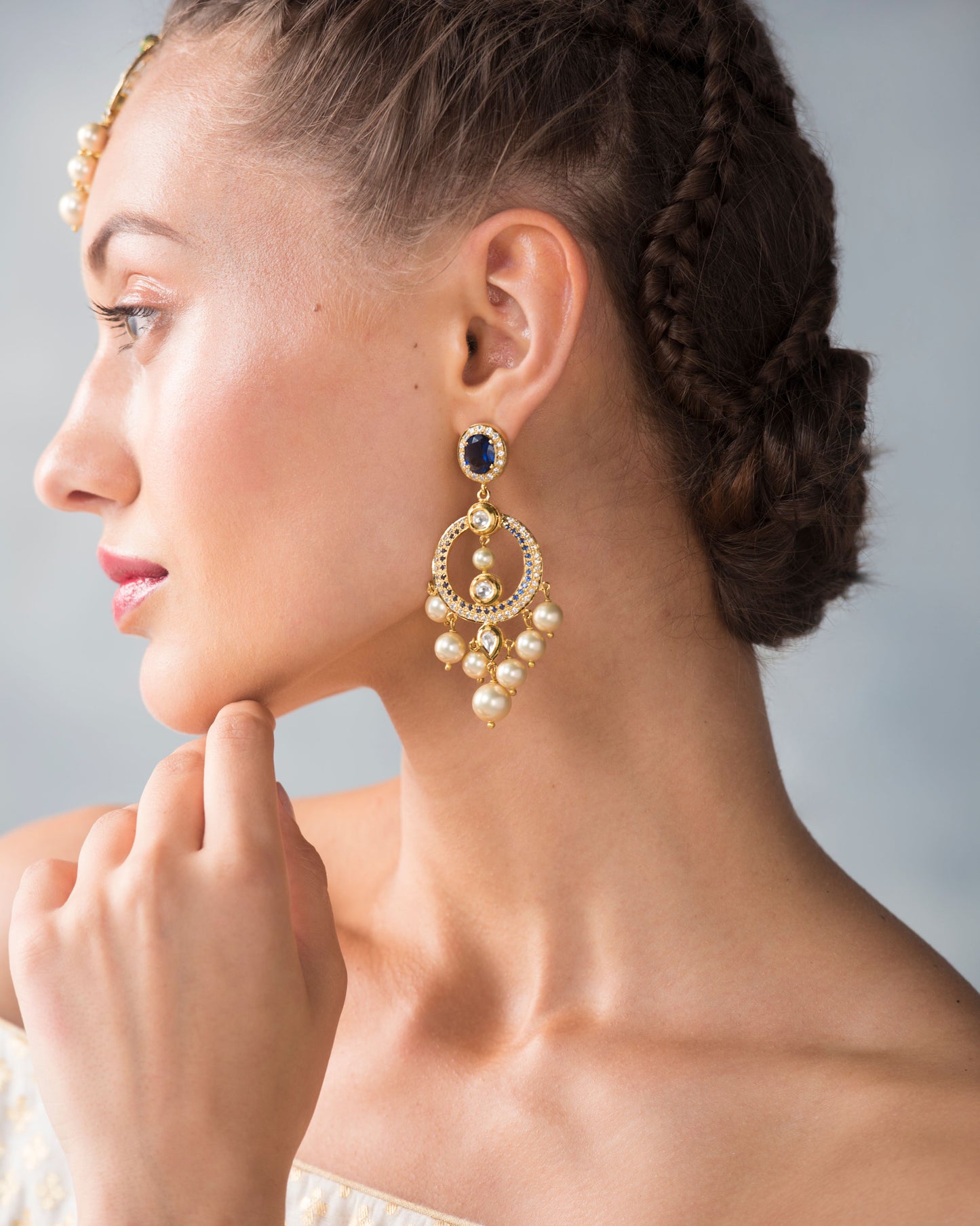 Blue topaz with pearls chand bali