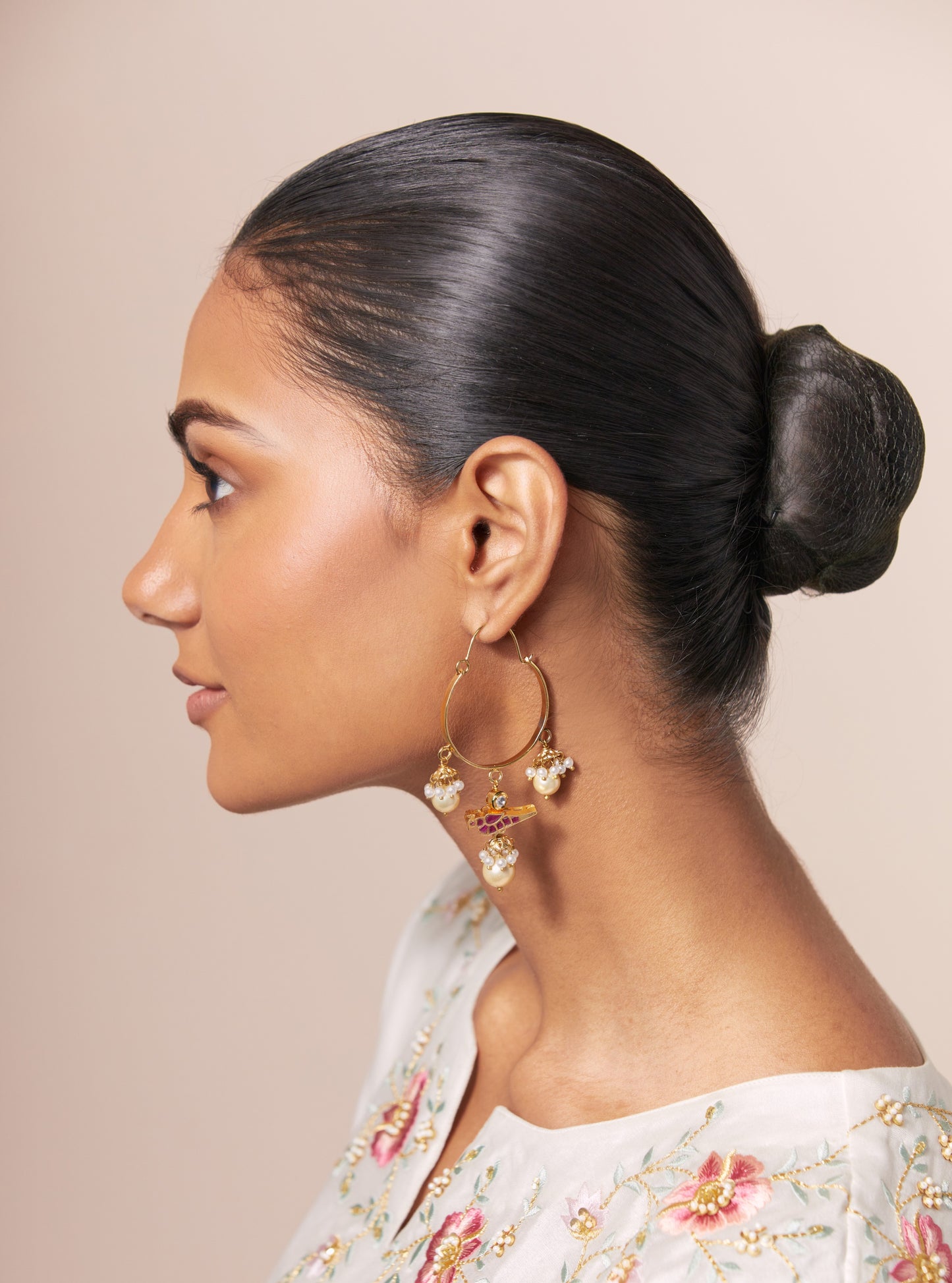 Pearls Bird Golden Hoop