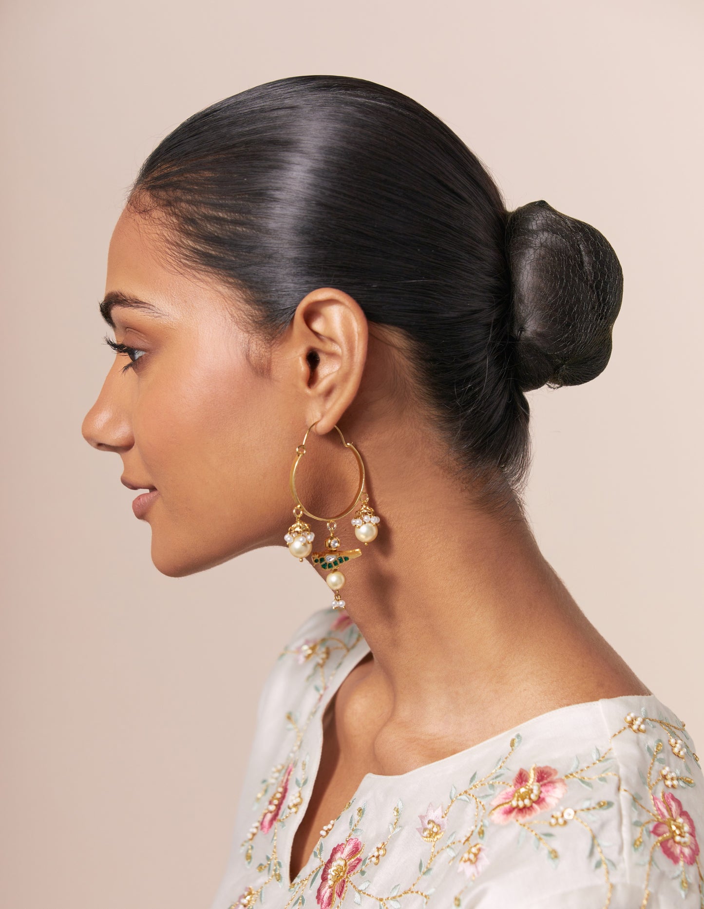 Pearls Bird Golden Hoop