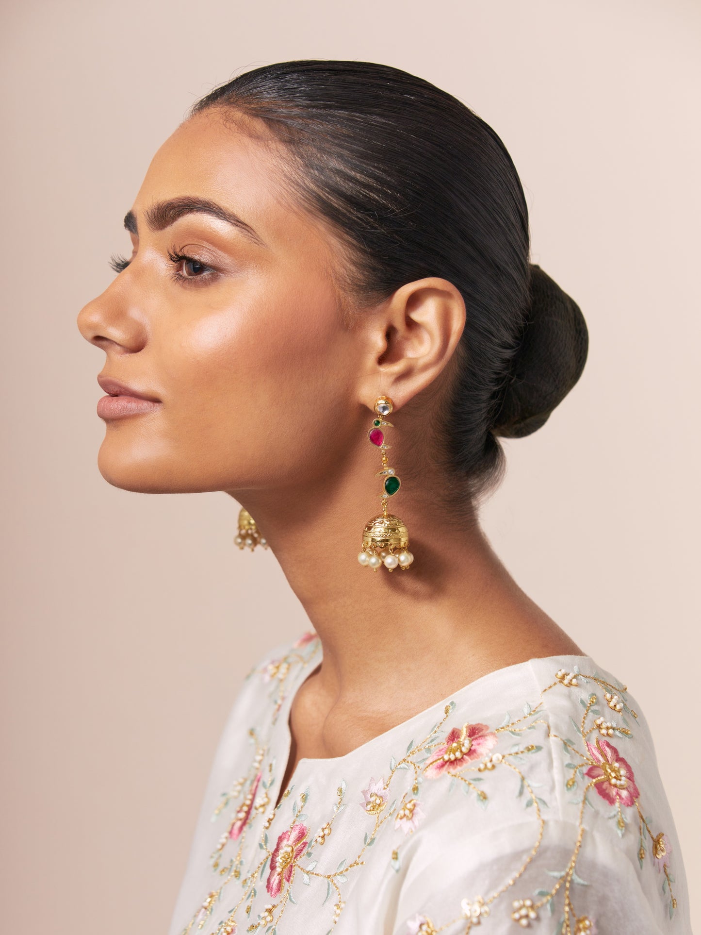 Red+Green Bird, Pearls, Golden Jhumki