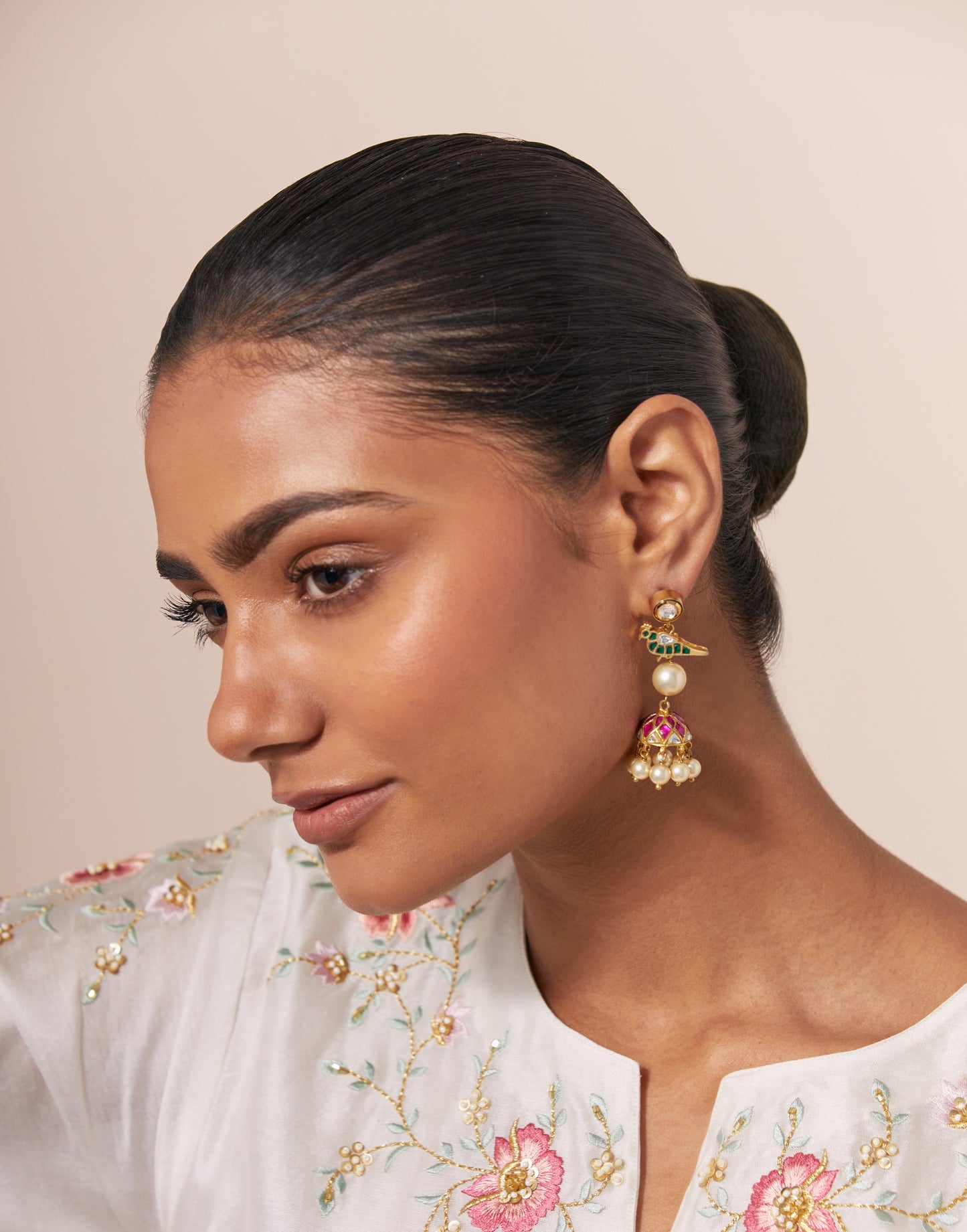 Polki Bird Pearls Jhumki