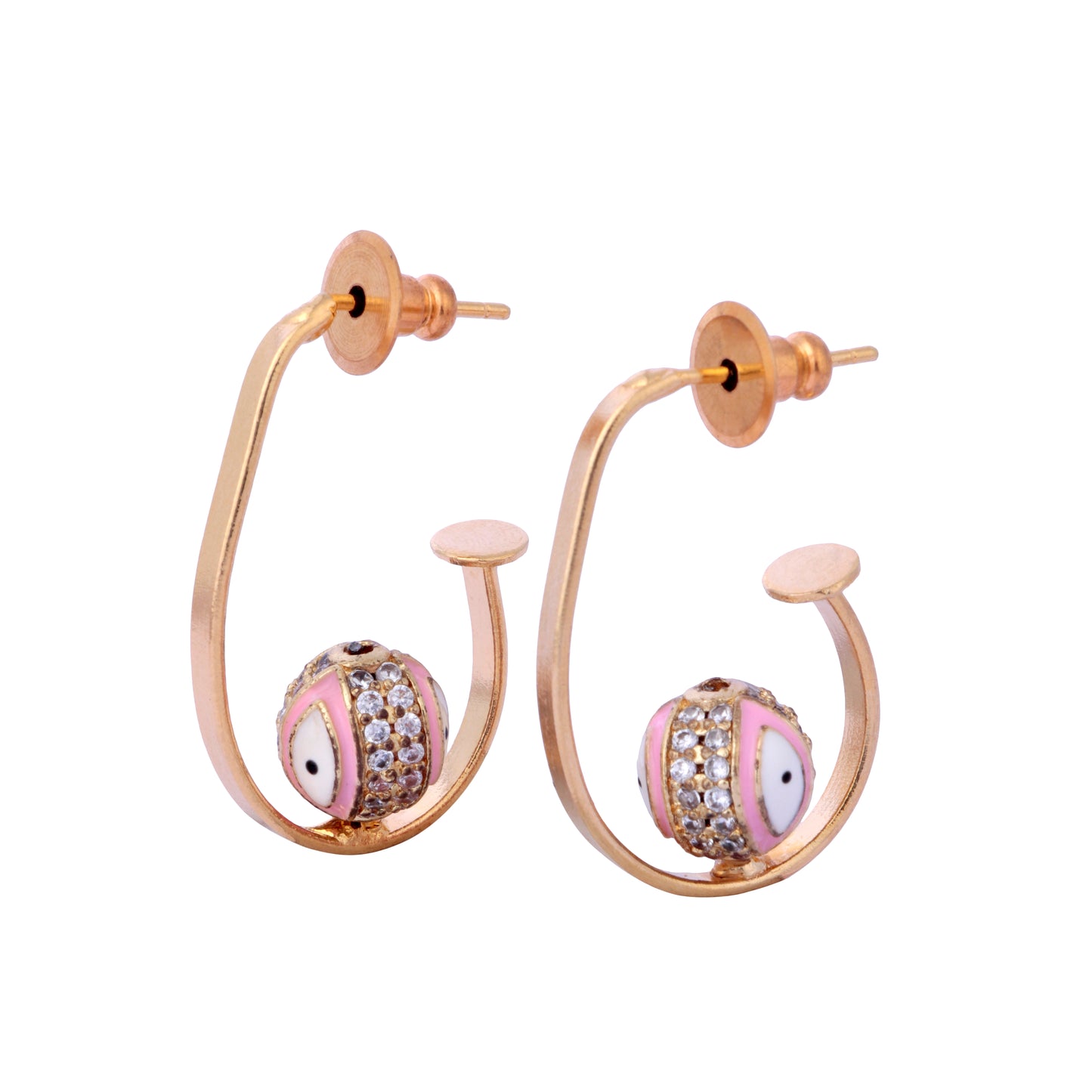 Pink Evil Eye Gold Earring