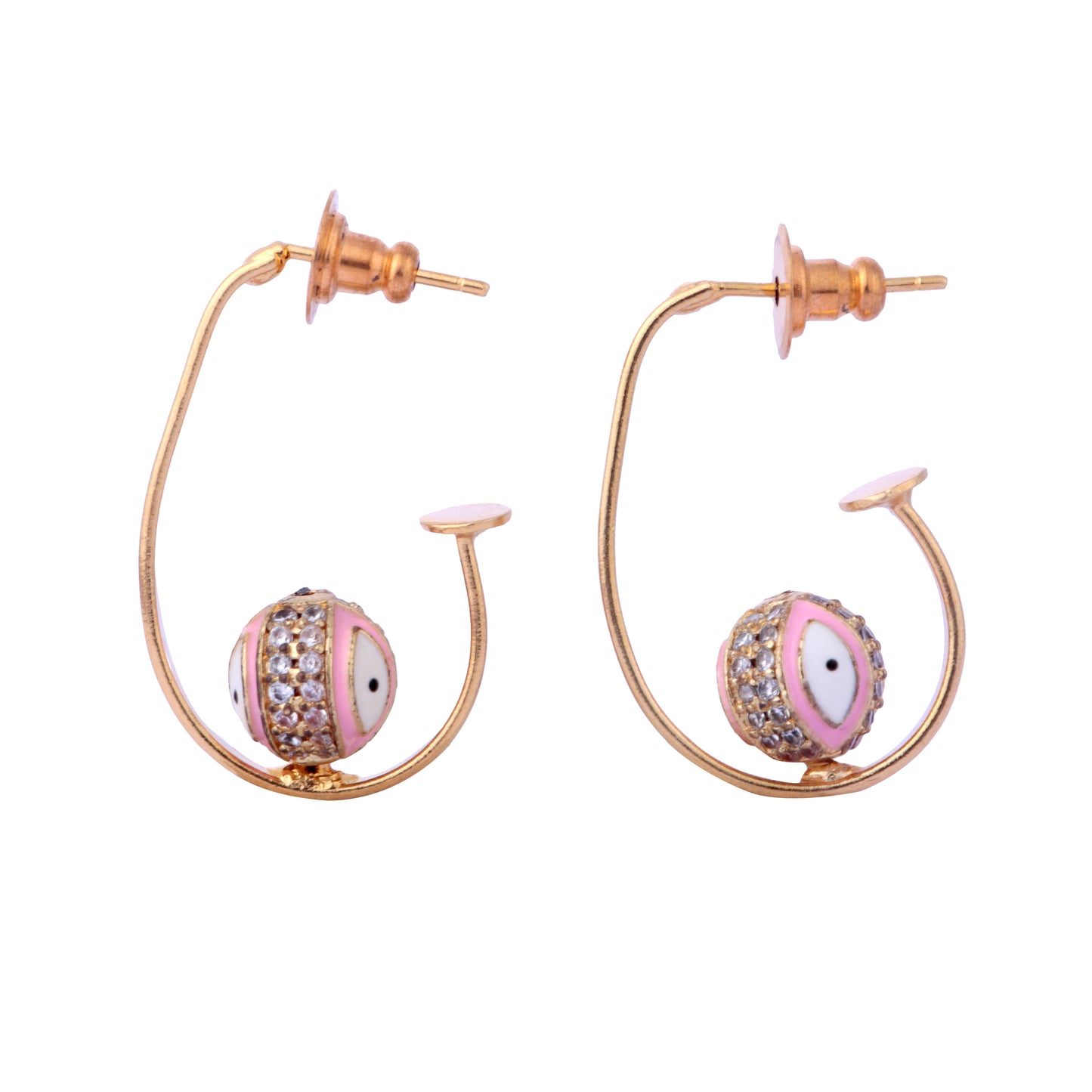 Pink Evil Eye Gold Earring
