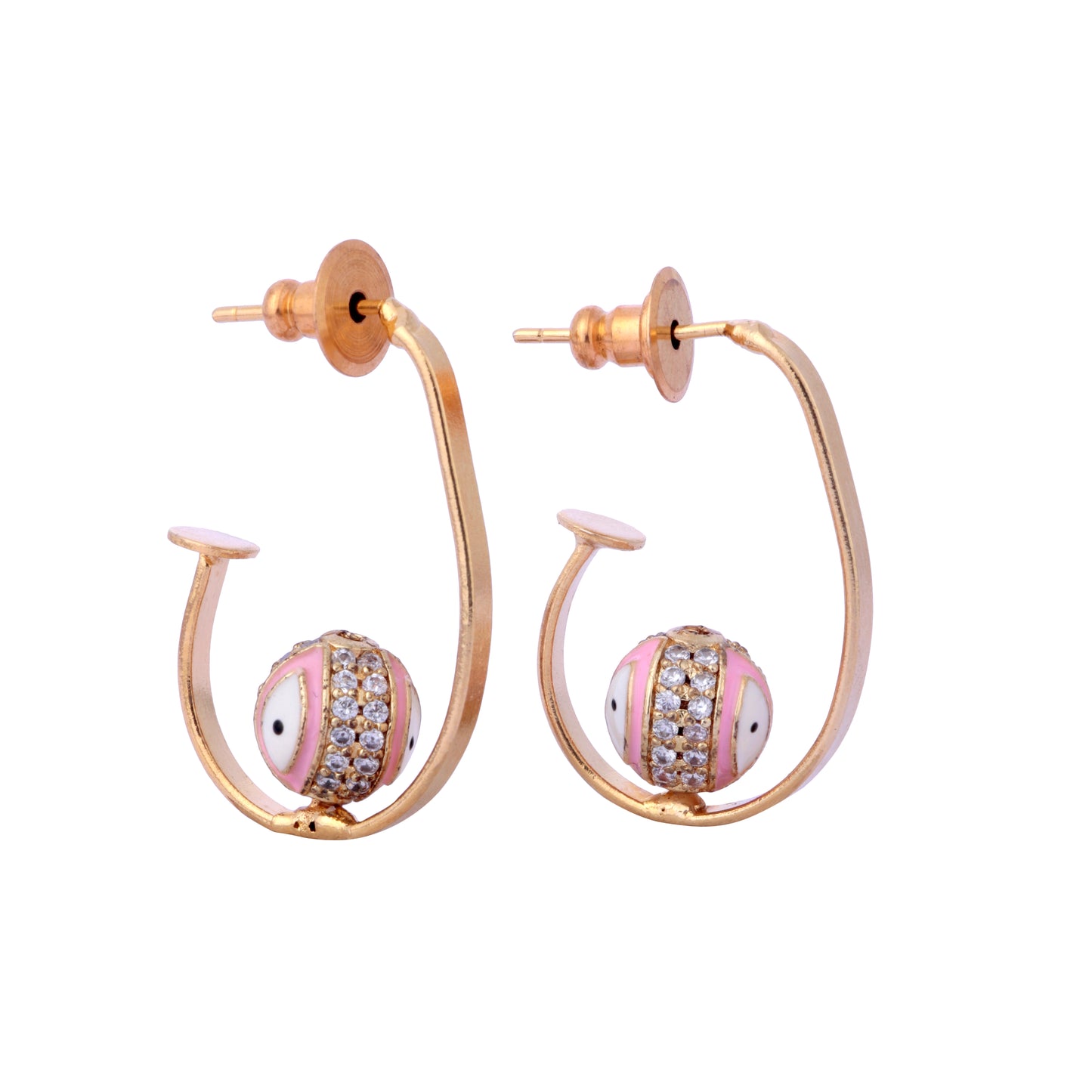 Pink Evil Eye Gold Earring