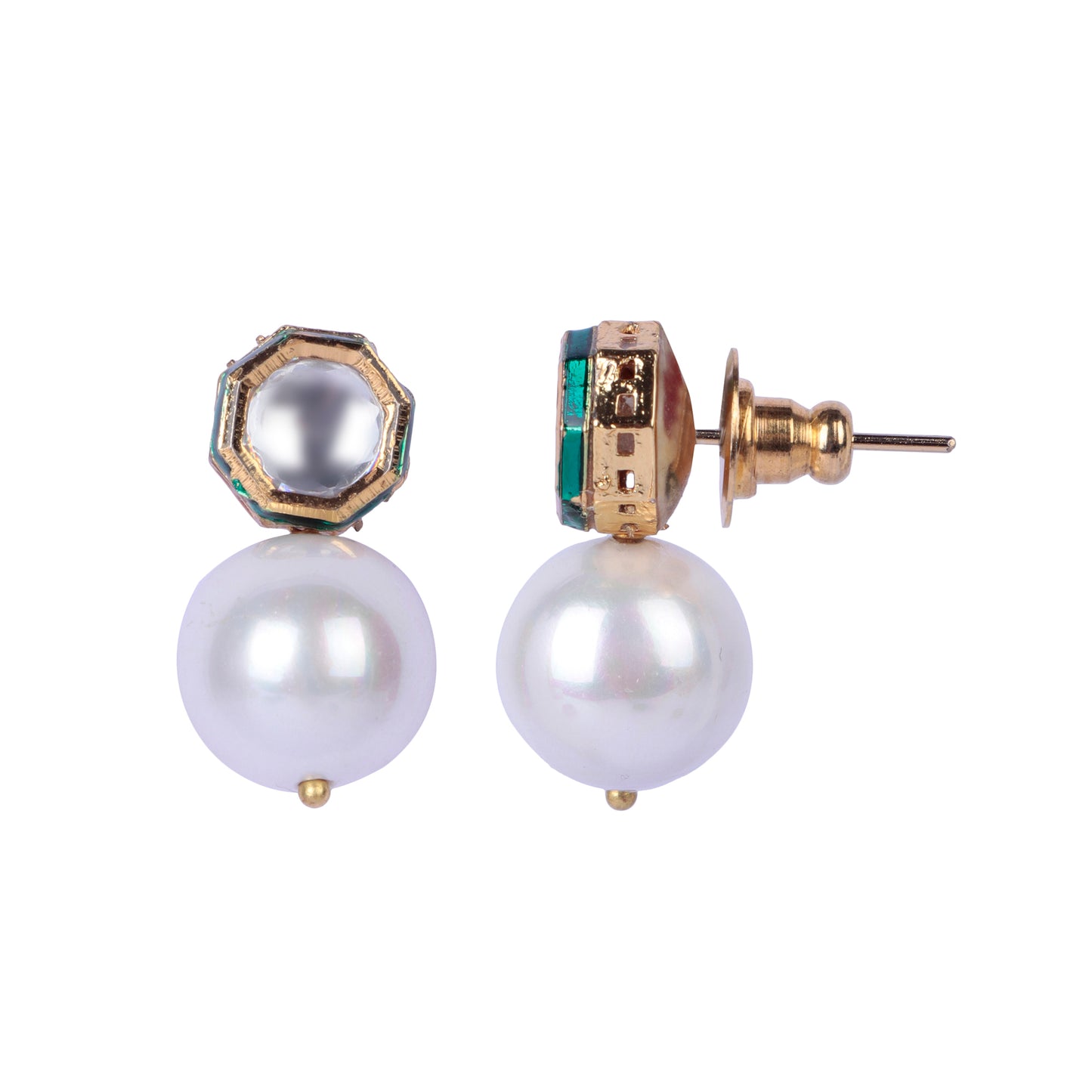 Hexagon Kundan Pearl Earrings