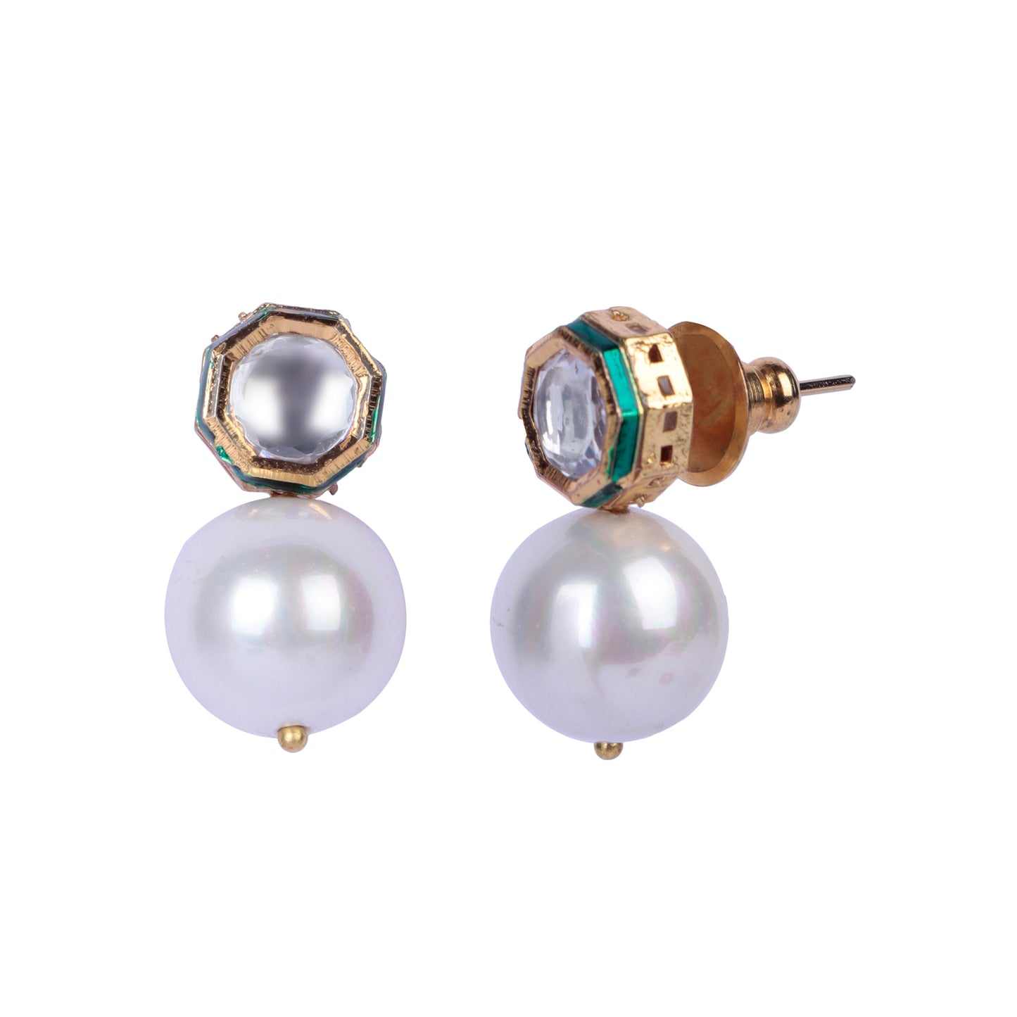 Hexagon Kundan Pearl Earrings