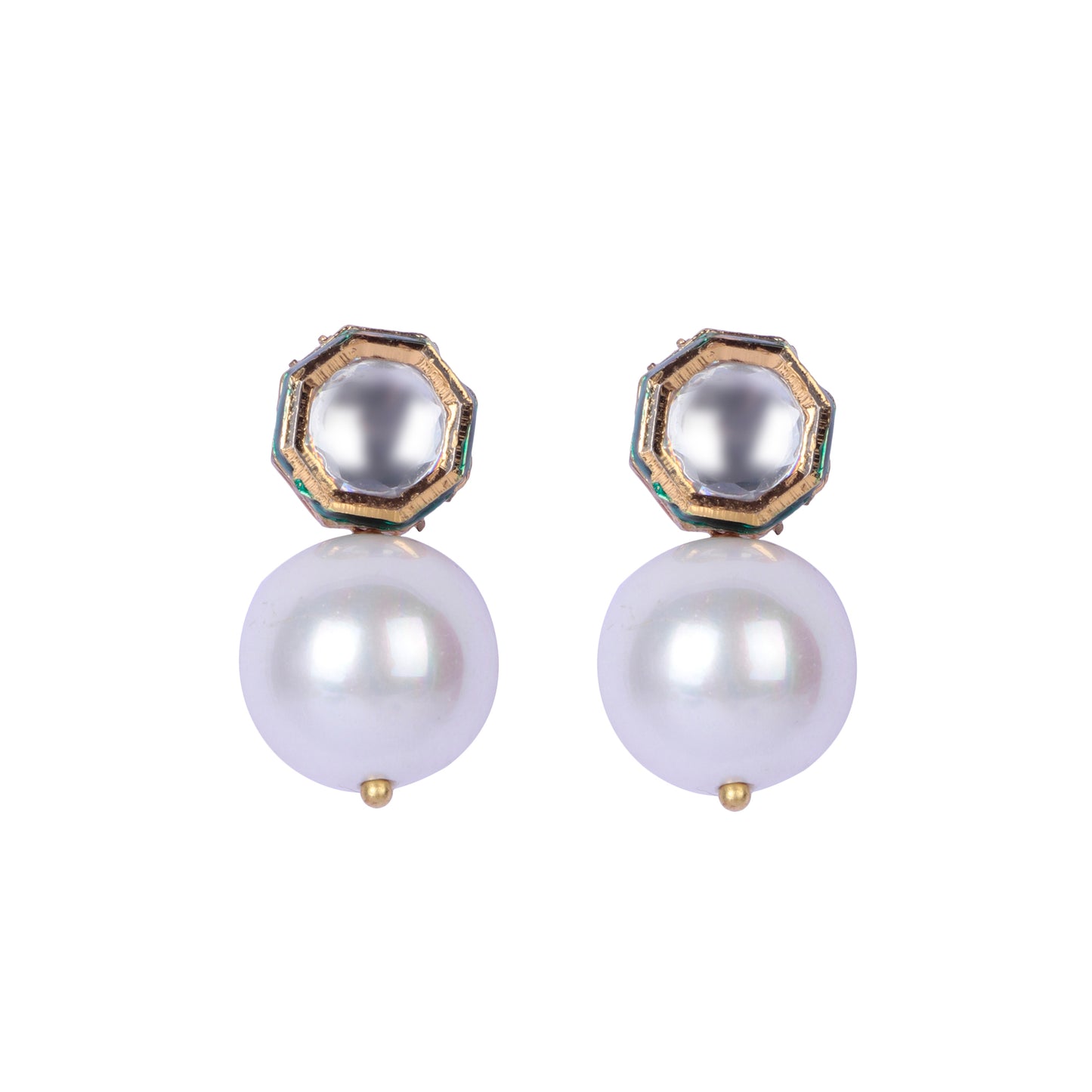 Hexagon Kundan Pearl Earrings