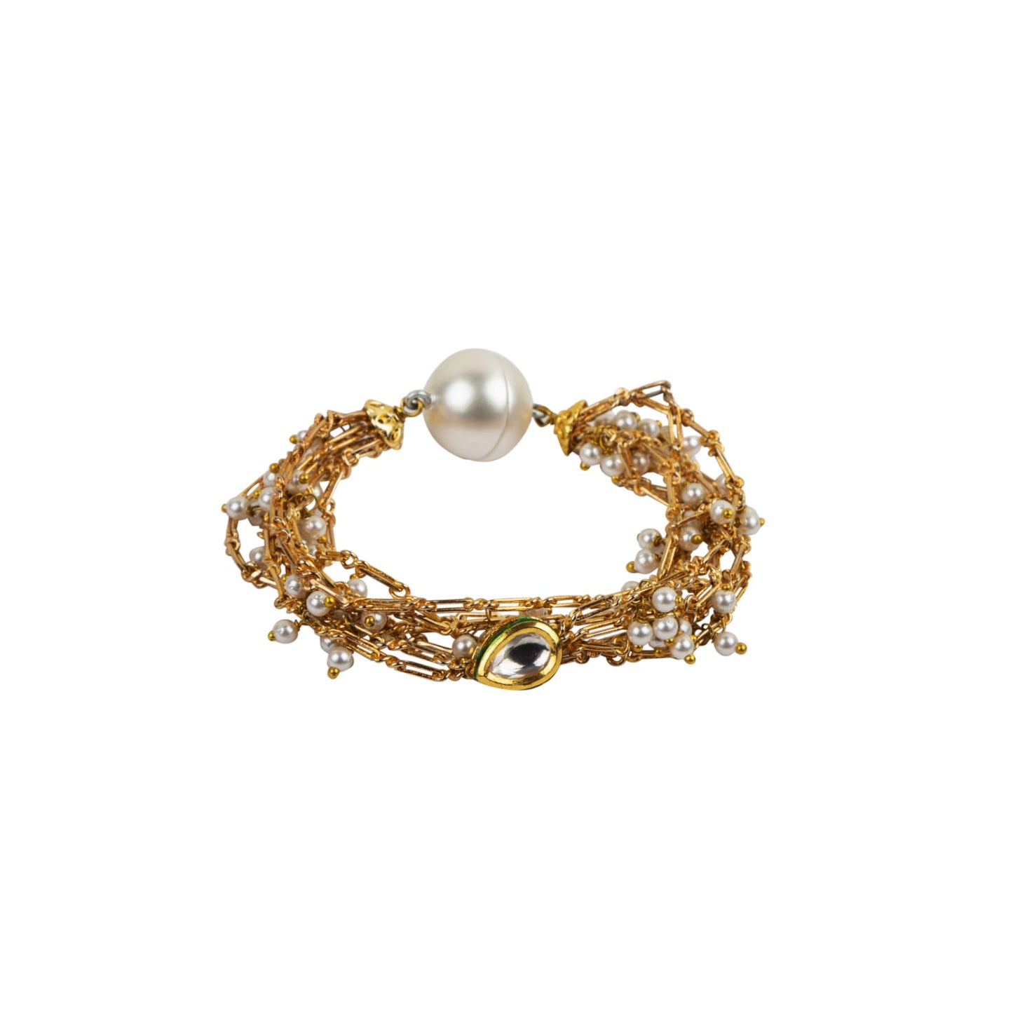 Motiya Pearl Kundan Magnet Bracelet