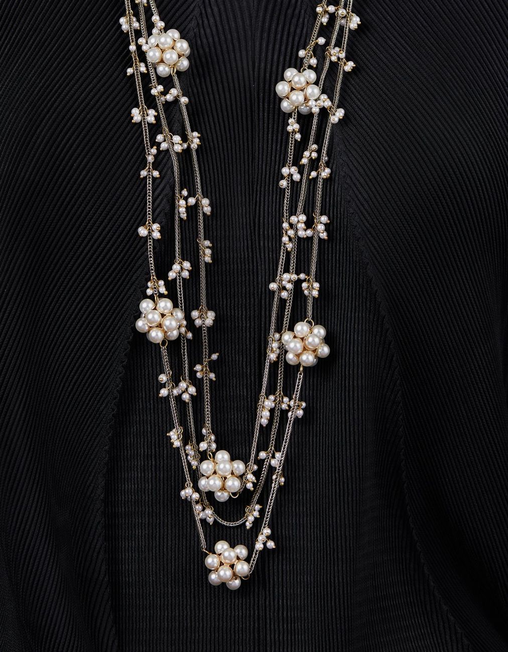 Floral Ball And Pearl Chain Necklace