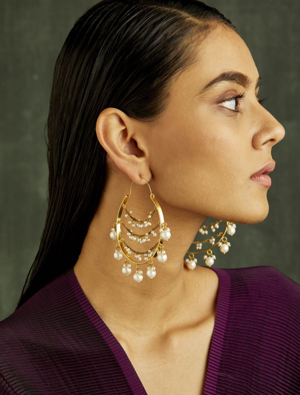 Gold Moira Hoops with Pearls