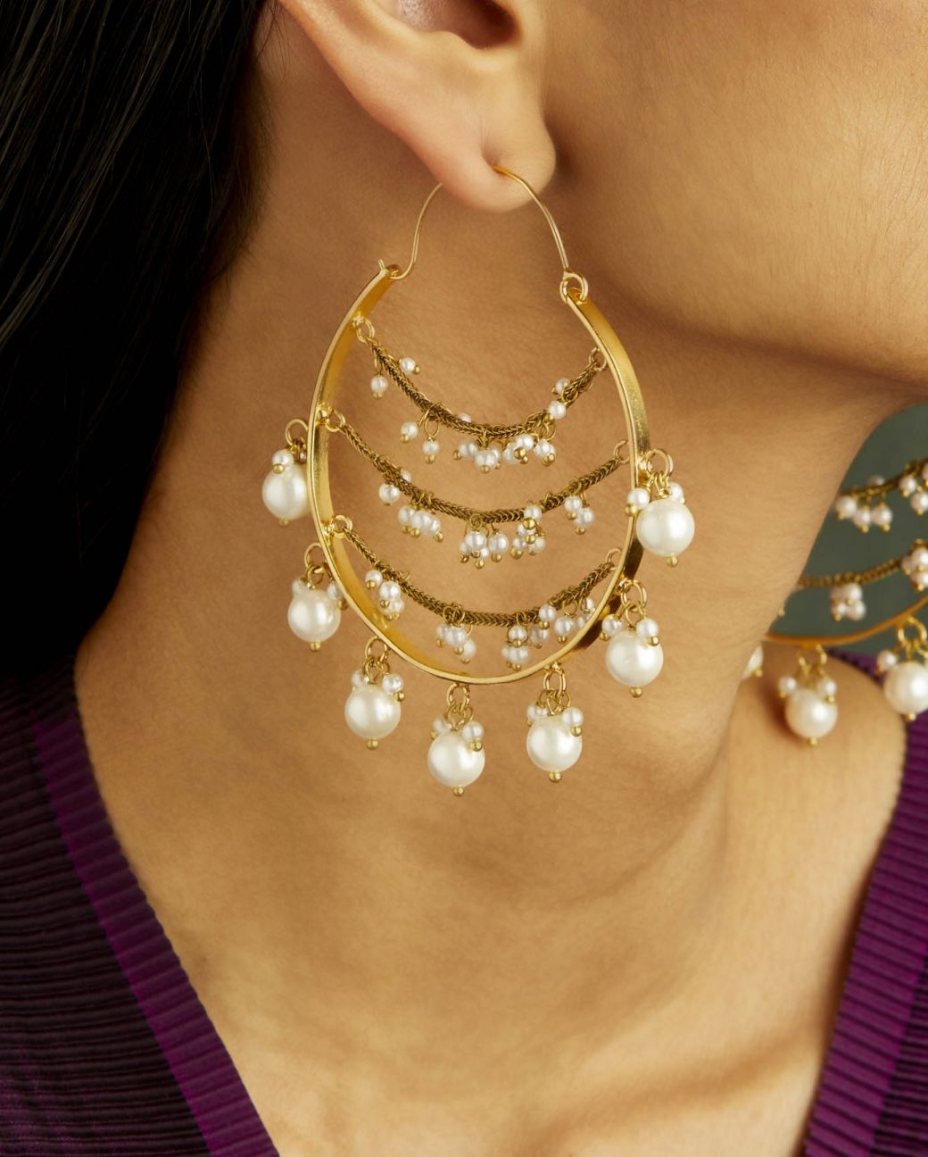 Gold Moira Hoops with Pearls