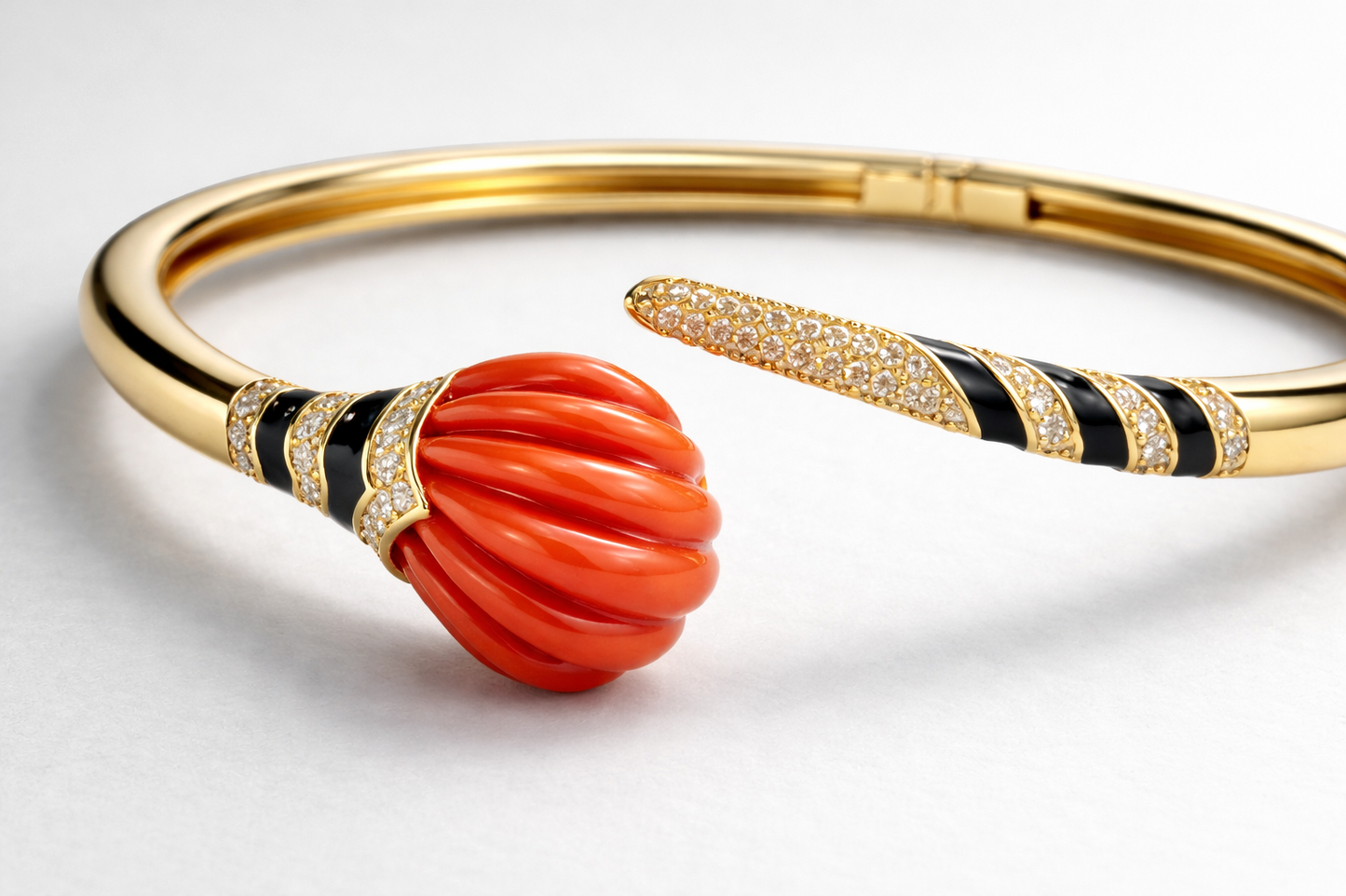 Coral With Black Enamel Liza Bangle Bangles