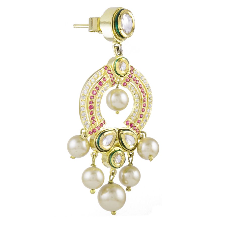 Audrey gold kundan and pearls ruby and zircon earrings