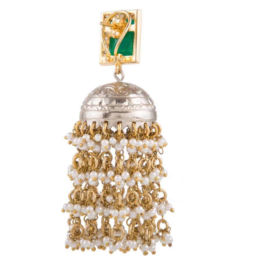 Audrey Silver Emerald Zircon Jhumkis