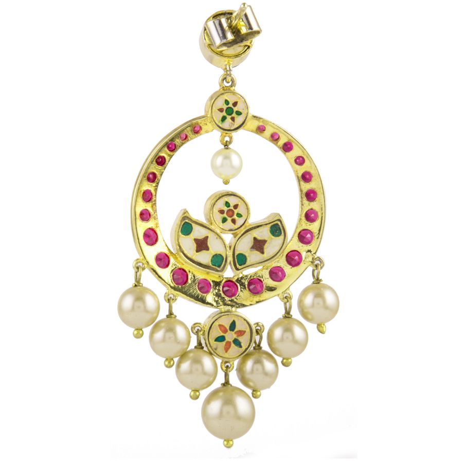 Audrey gold polki earrings with rubies and golden pearls