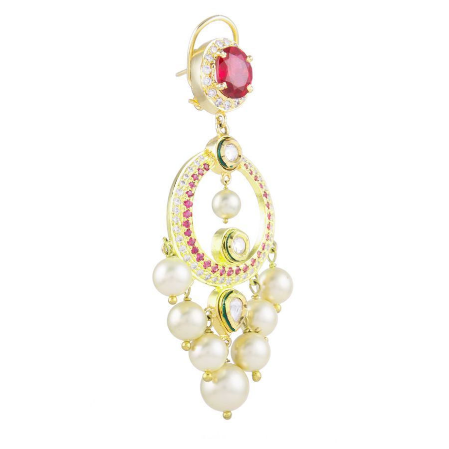 Audrey ruby earrings with kundan and golden pearls