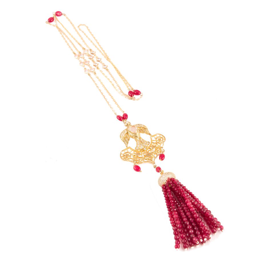 Rapunzel ruby tassel with pearls and gold-silver chain