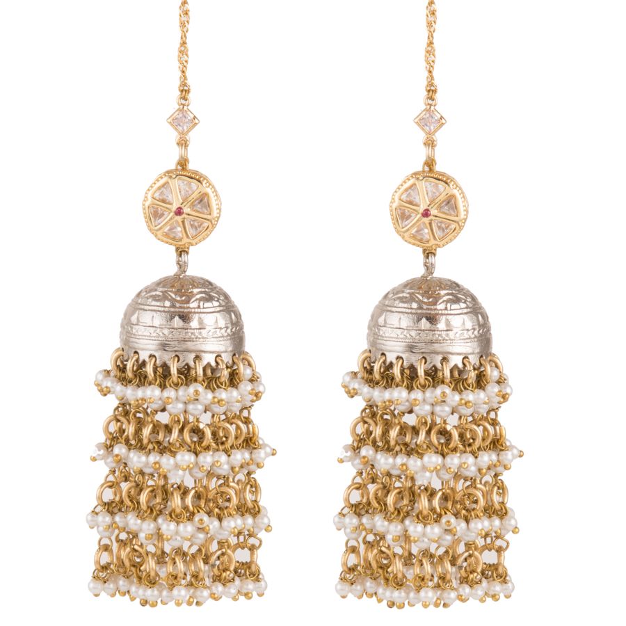 Audrey Silver Pearl Jhumkis