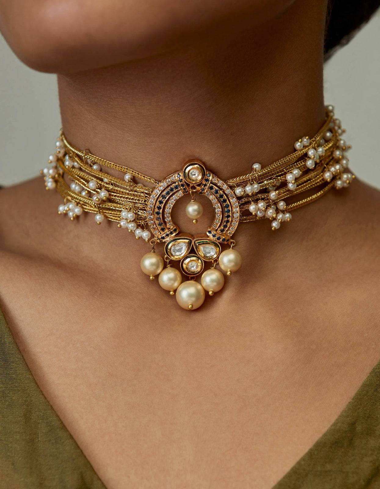 Blue Motiya Chain Choker