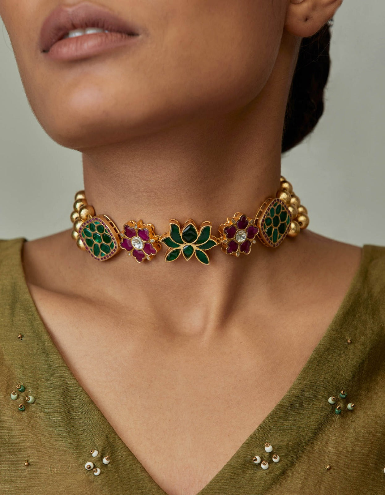 Lotus Golden Beads Choker