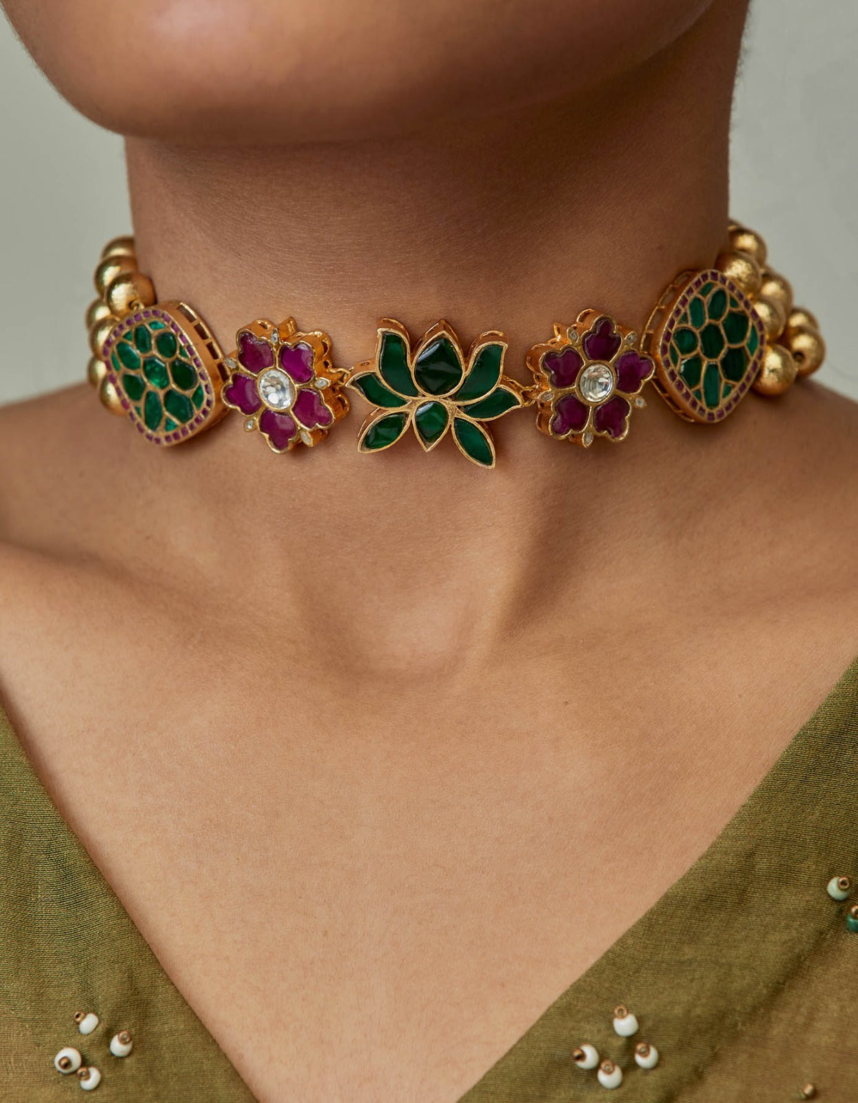 Lotus Golden Beads Choker