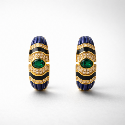 Blue With Zircon Enamel Hoop Earrings