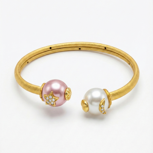 Flower Pearl Dual Colour Open Bracelet