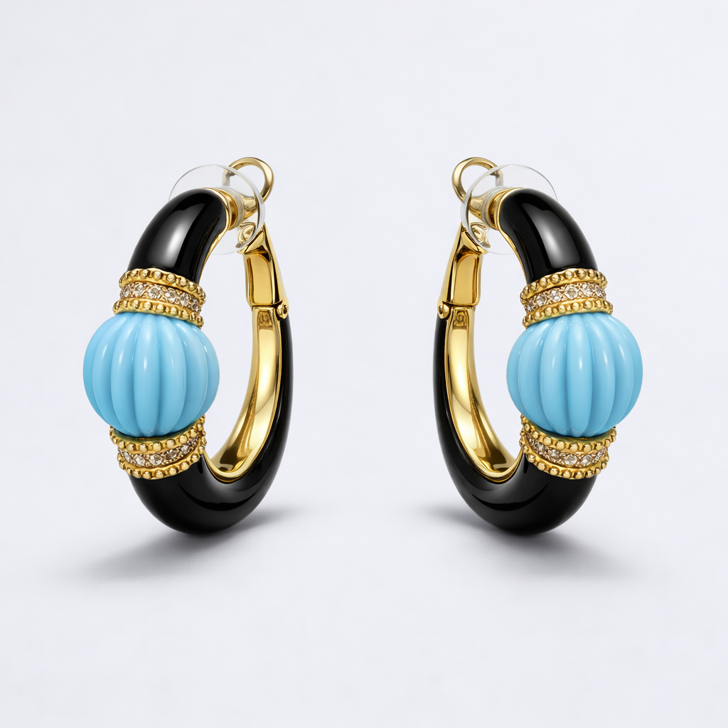 Feroza With Black Enamel Hoop Earrings
