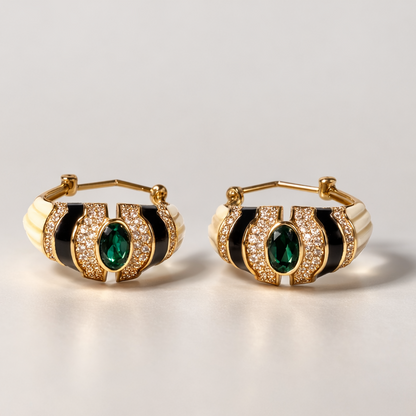 Ivory With Zircon Enamel Hoop Earrings