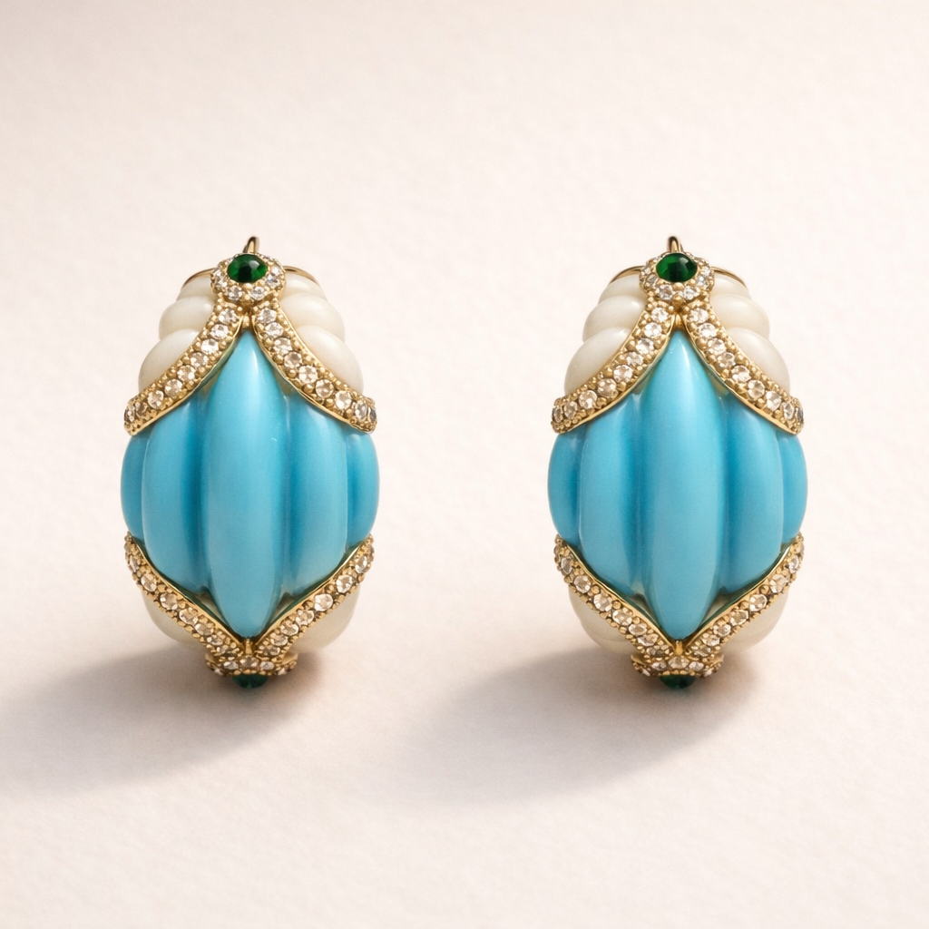 Feroza,Zircon With Ivory Hoop Earrings