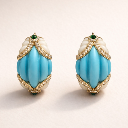 Feroza,Zircon With Ivory Hoop Earrings