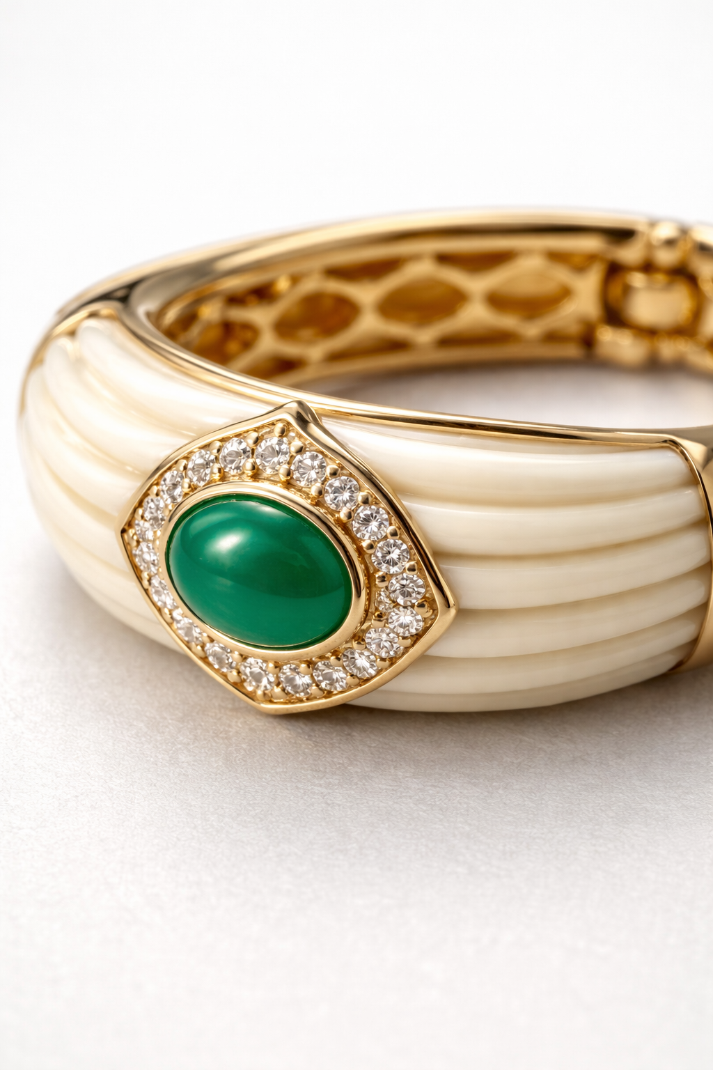 Emerald With Ivory Stud Earrings