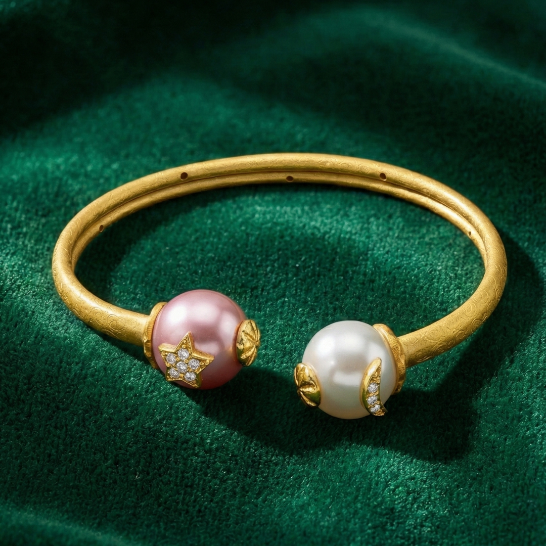 Flower Pearl Dual Colour Open Bracelet