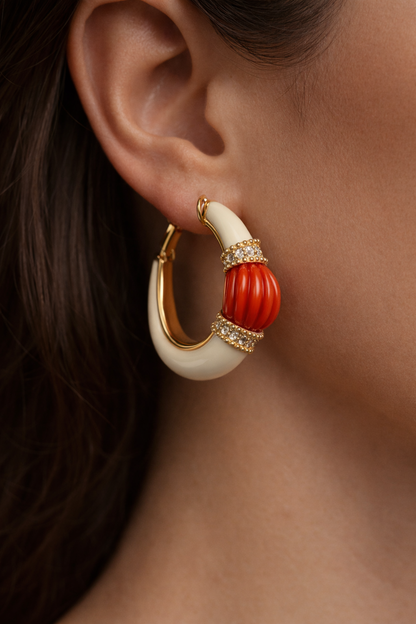 Ivory With Zircon Coral Hoop Earrings