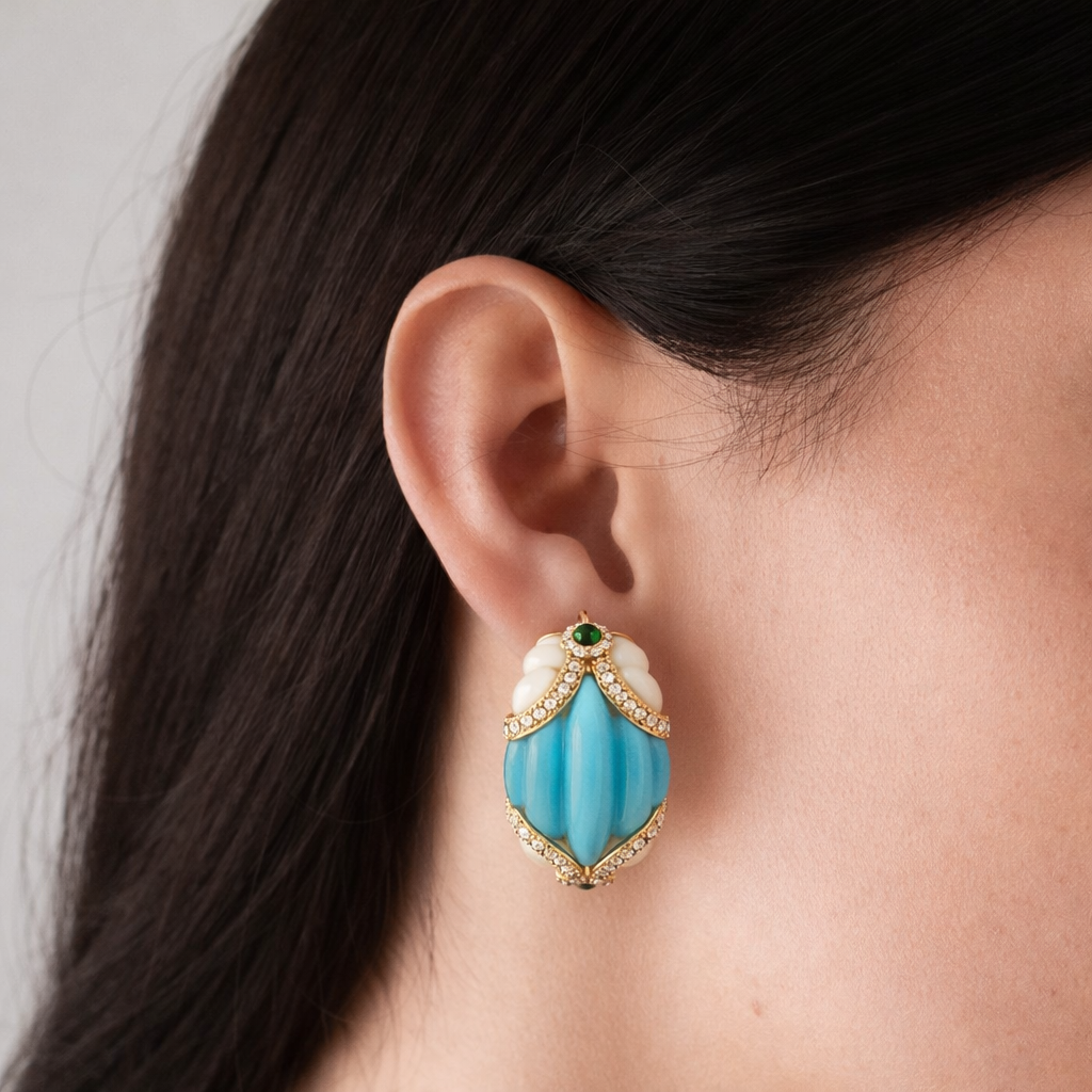 Feroza,Zircon With Ivory Hoop Earrings