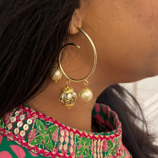 Spiral Hoops with Kundan Beads