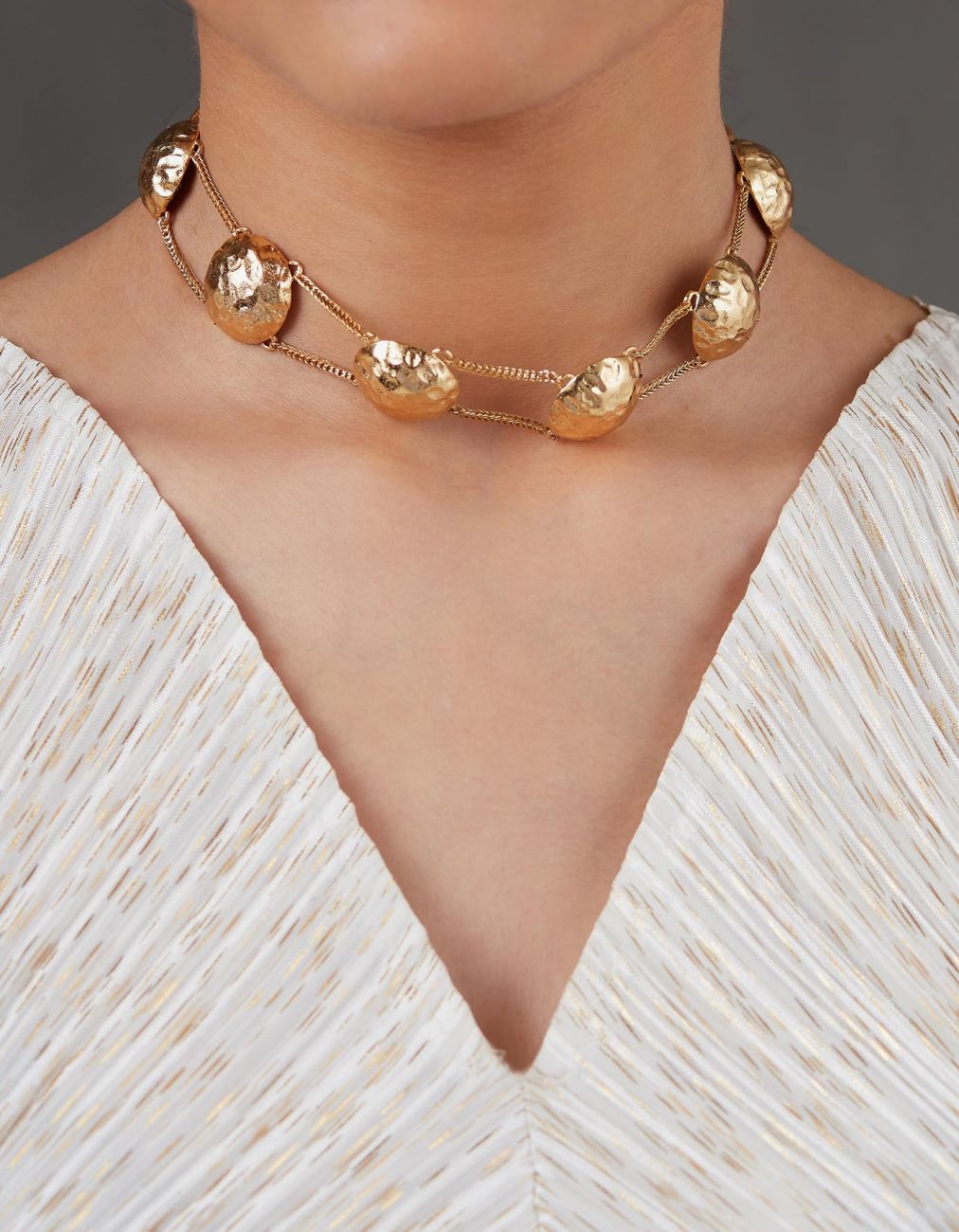Gold Hammered Ball And Chain Choker