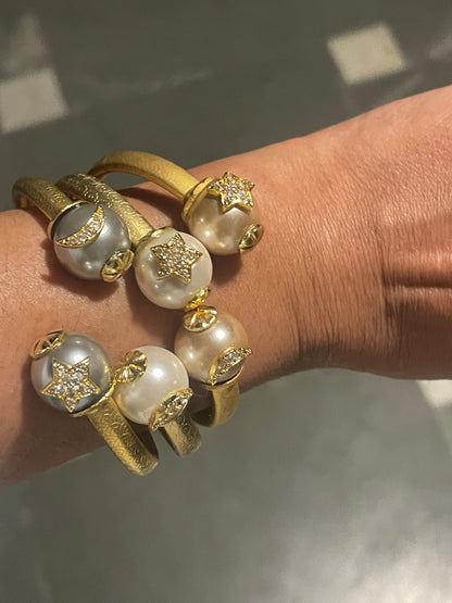 Star and Moon White Pearl Bangle