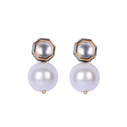 Hexagon Kundan Pearl Earrings