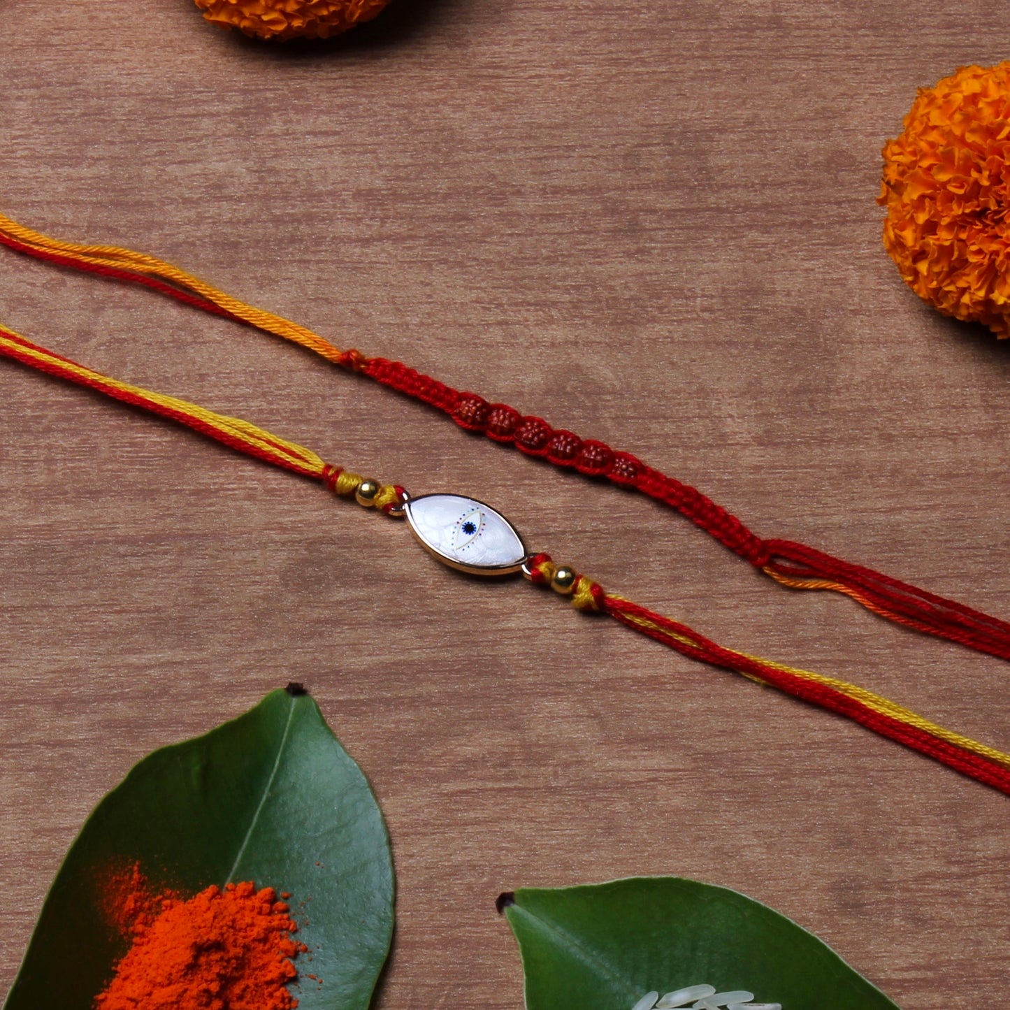 Evil Eye Rakhi & Rudraksh Moli Set