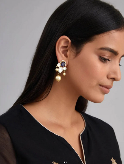 Blue Sapphire Kundan Pearl Earrings