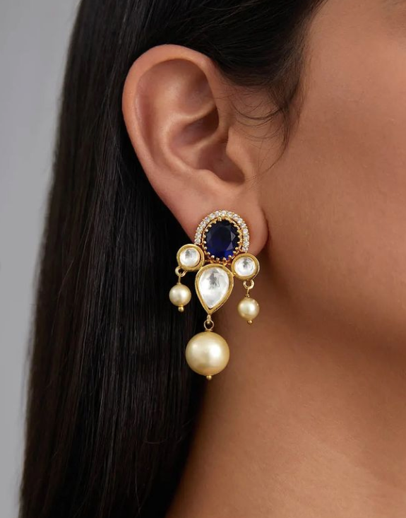 Blue Sapphire Kundan Pearl Earrings